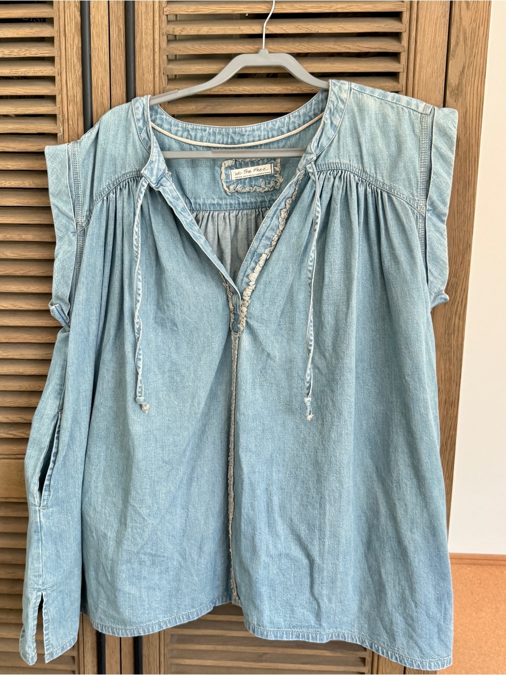 We The Free Light Blue Denim Peasant Tunic